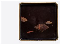 藏品(木胎四方丸隅醬黑色漆金邊淺盤)的圖片